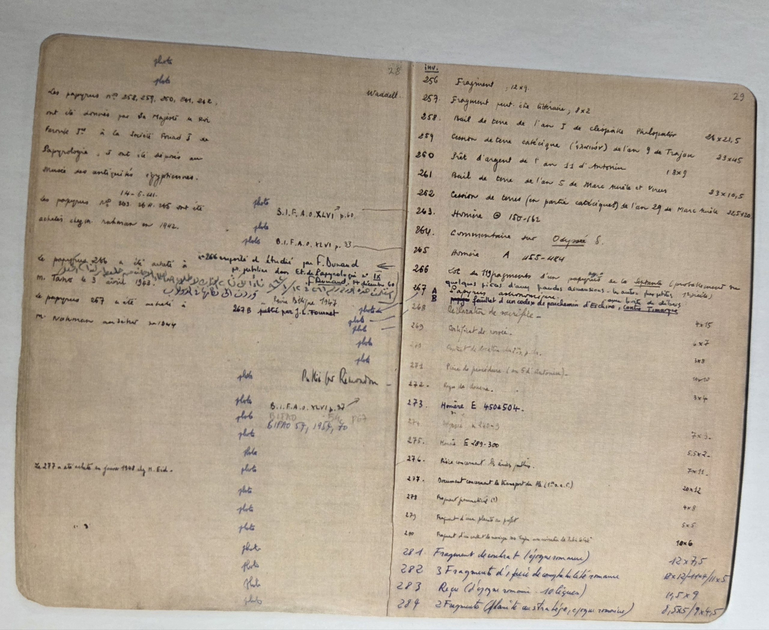 Sheet II: Inventory book of the Fouad collection, pp. 28-29 (© IFAO, Cairo)